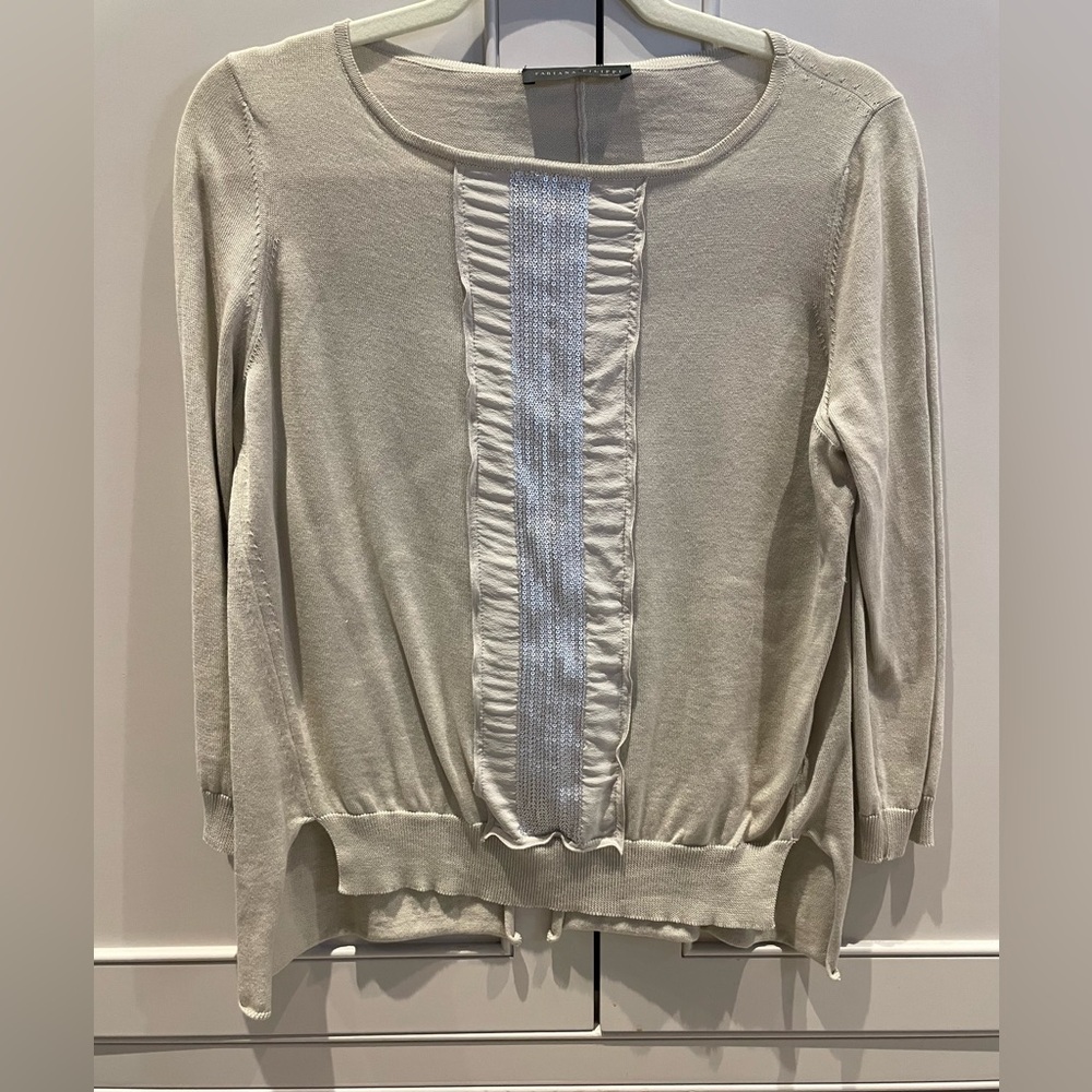 Fabiana Filippi | Beige Long Sleeve Top with bedazzle accents (Size M)